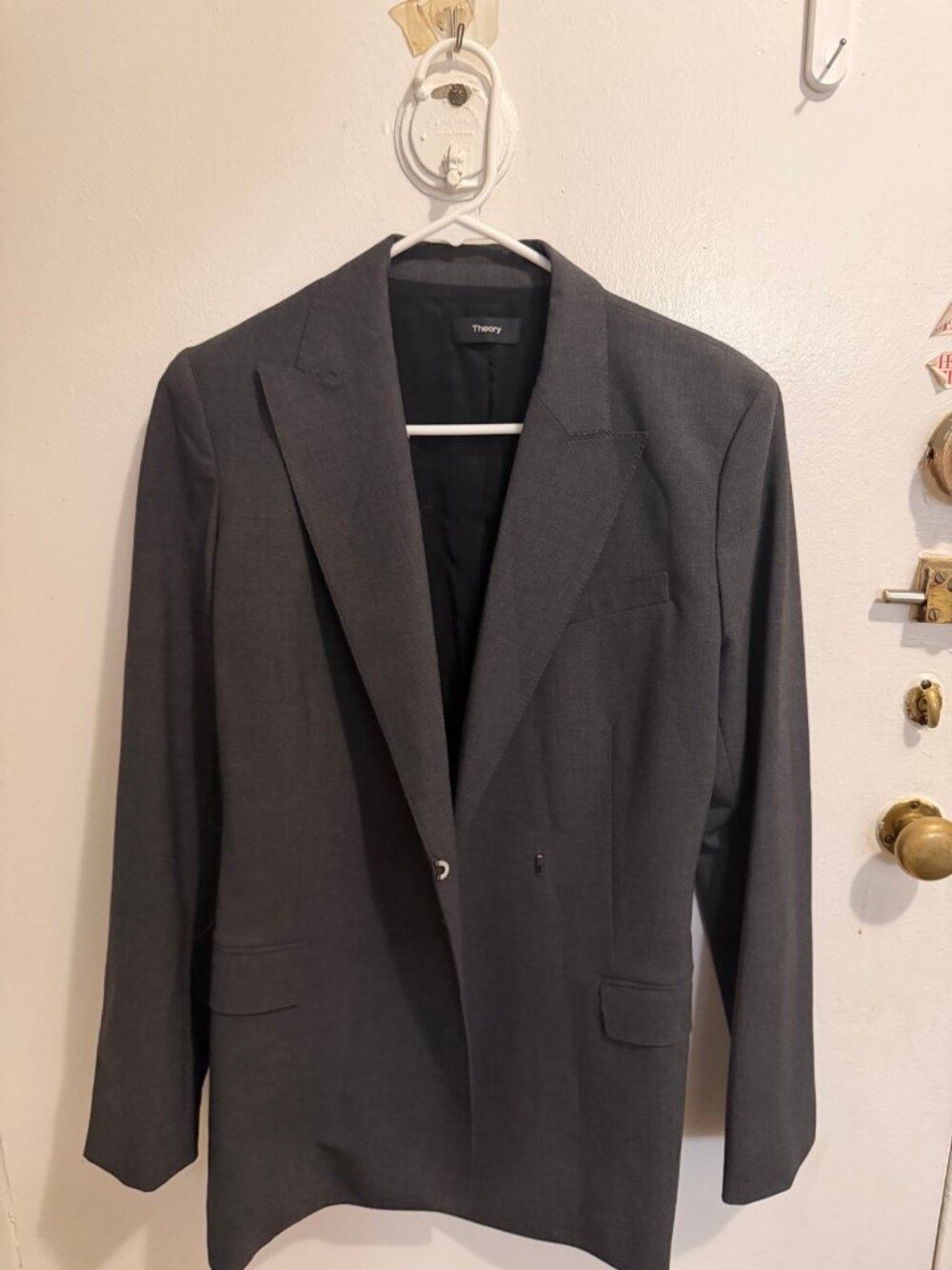 Theory Double Breasted Blazer Charcoal Wool Sz 2 NWT